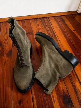 Frye Olive Suede Side-Zip Ankle Boots